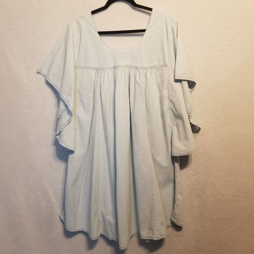 Lucky Brand 2X Dress Light Blue Chambray Flounce Coastal Cotton Hemp Beach Boho - Picture 7 of 9
